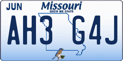 MO license plate AH3G4J