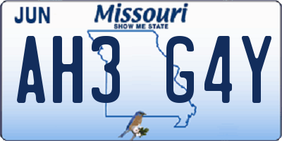 MO license plate AH3G4Y