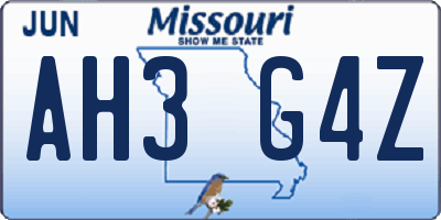 MO license plate AH3G4Z