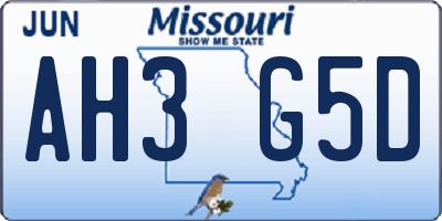 MO license plate AH3G5D