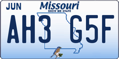 MO license plate AH3G5F