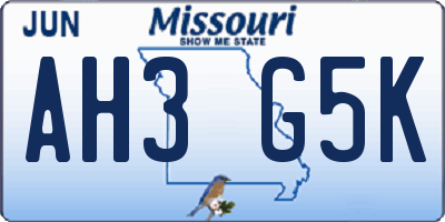 MO license plate AH3G5K