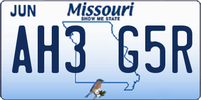 MO license plate AH3G5R