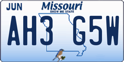 MO license plate AH3G5W