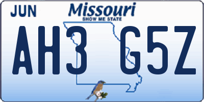 MO license plate AH3G5Z