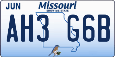 MO license plate AH3G6B