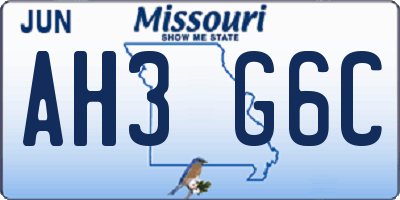 MO license plate AH3G6C