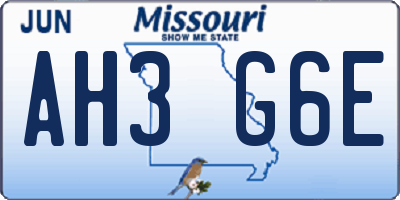 MO license plate AH3G6E