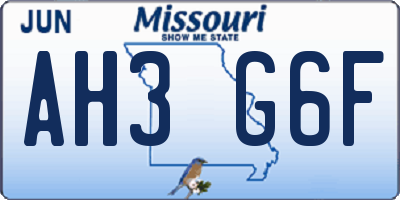 MO license plate AH3G6F