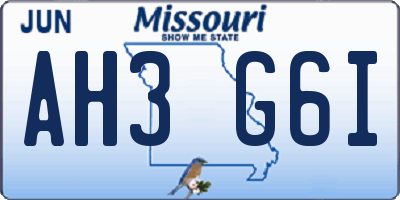 MO license plate AH3G6I