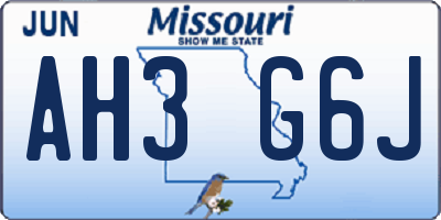 MO license plate AH3G6J