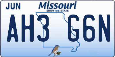 MO license plate AH3G6N