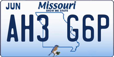 MO license plate AH3G6P