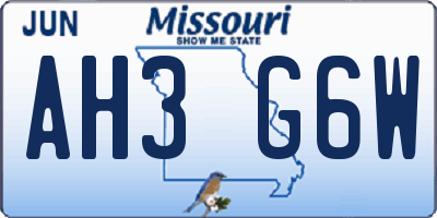 MO license plate AH3G6W