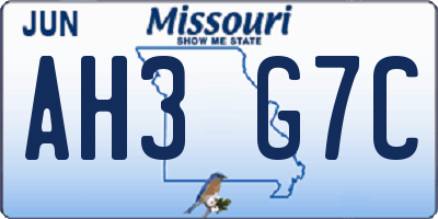 MO license plate AH3G7C