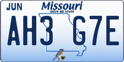 MO license plate AH3G7E