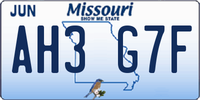 MO license plate AH3G7F