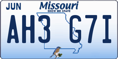 MO license plate AH3G7I