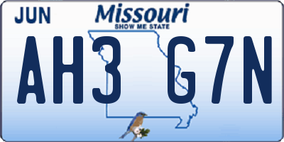 MO license plate AH3G7N