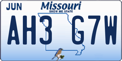 MO license plate AH3G7W