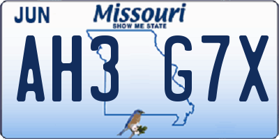 MO license plate AH3G7X