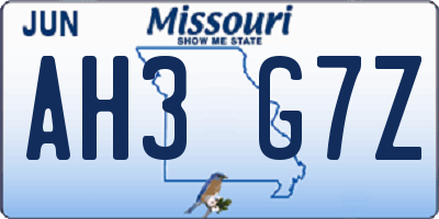 MO license plate AH3G7Z