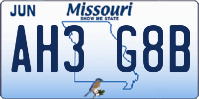 MO license plate AH3G8B