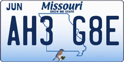 MO license plate AH3G8E