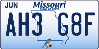 MO license plate AH3G8F