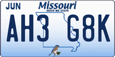 MO license plate AH3G8K