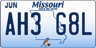 MO license plate AH3G8L