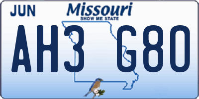 MO license plate AH3G8O