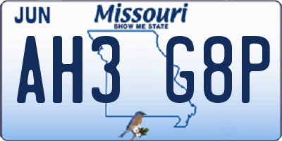 MO license plate AH3G8P