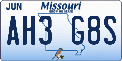 MO license plate AH3G8S