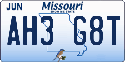 MO license plate AH3G8T