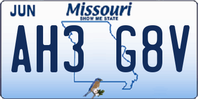 MO license plate AH3G8V