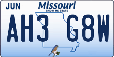 MO license plate AH3G8W