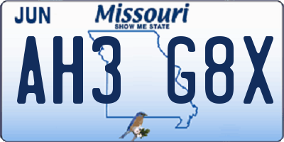 MO license plate AH3G8X