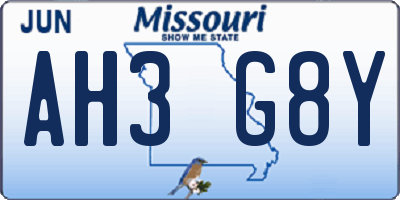 MO license plate AH3G8Y