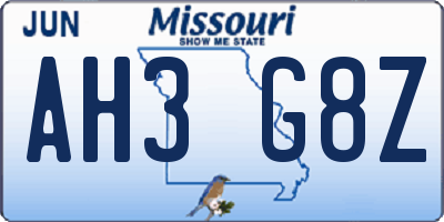 MO license plate AH3G8Z