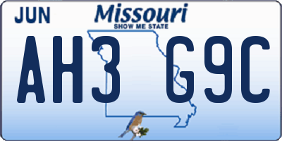 MO license plate AH3G9C