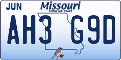 MO license plate AH3G9D