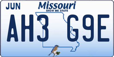 MO license plate AH3G9E