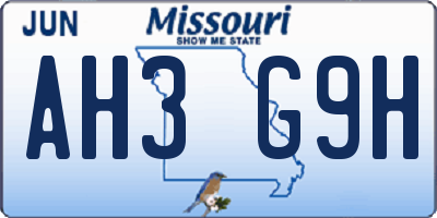 MO license plate AH3G9H