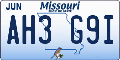 MO license plate AH3G9I