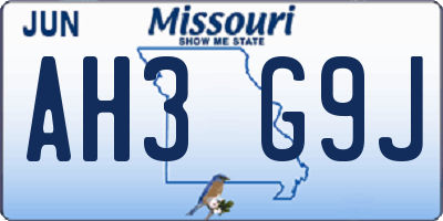 MO license plate AH3G9J