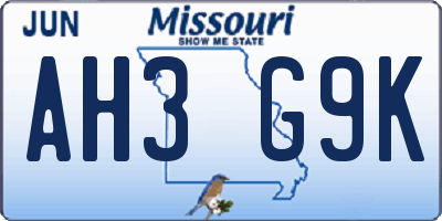 MO license plate AH3G9K