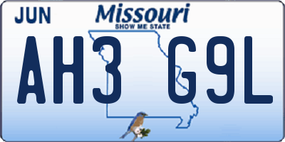 MO license plate AH3G9L