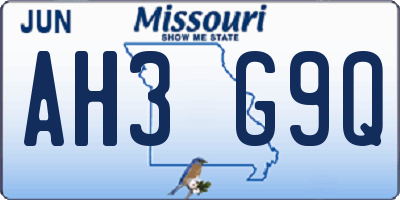 MO license plate AH3G9Q