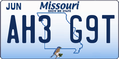 MO license plate AH3G9T